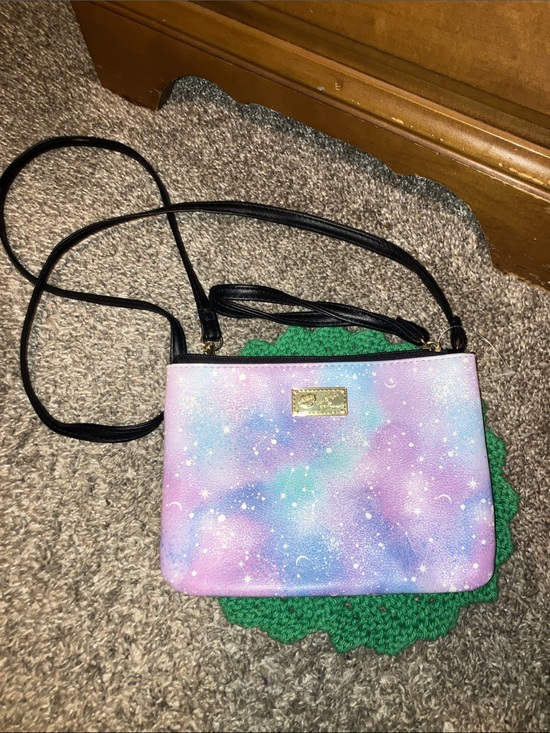 Betsey Johnson Handbags - Betsey Johnson LUV Pastel Galaxy Crossbody Bag with Black Trim